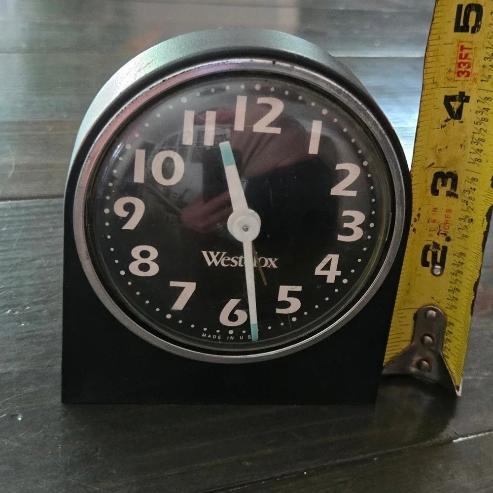 Vintage Westclox Wind Up Alarm Clock Black Face Mid Century Modern Made in USA